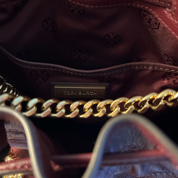 Tory Burch Quilted Leather Drawstring Handbag Bag - Burgundy - Picture 4 of 7